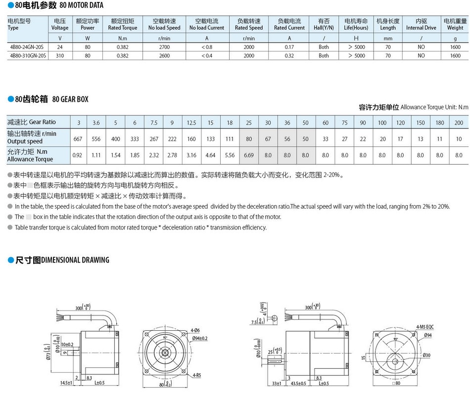 無刷直流電機(jī)80W